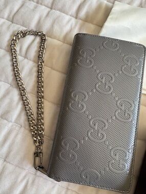 Gucci Embossed Monogram Leather Wallet- Gray
